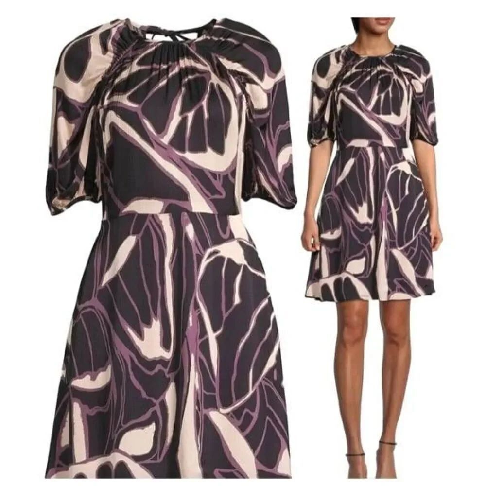 Ted Baker Gilliaa Abstract Gathered Mini dress sz 1 (Small)